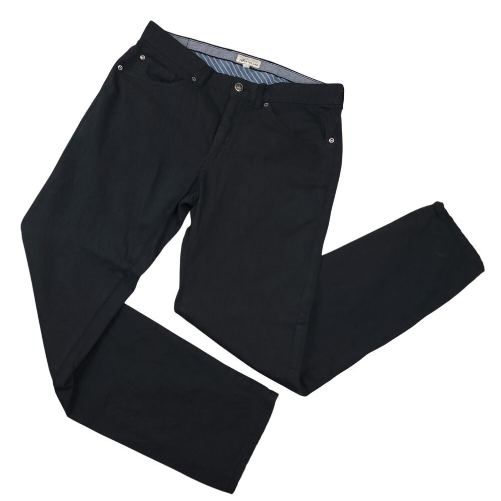 Peter Millar Mens Ultimate Sateen 5-Pocket Pants Sz 32 Black Golf Pants ME0B39